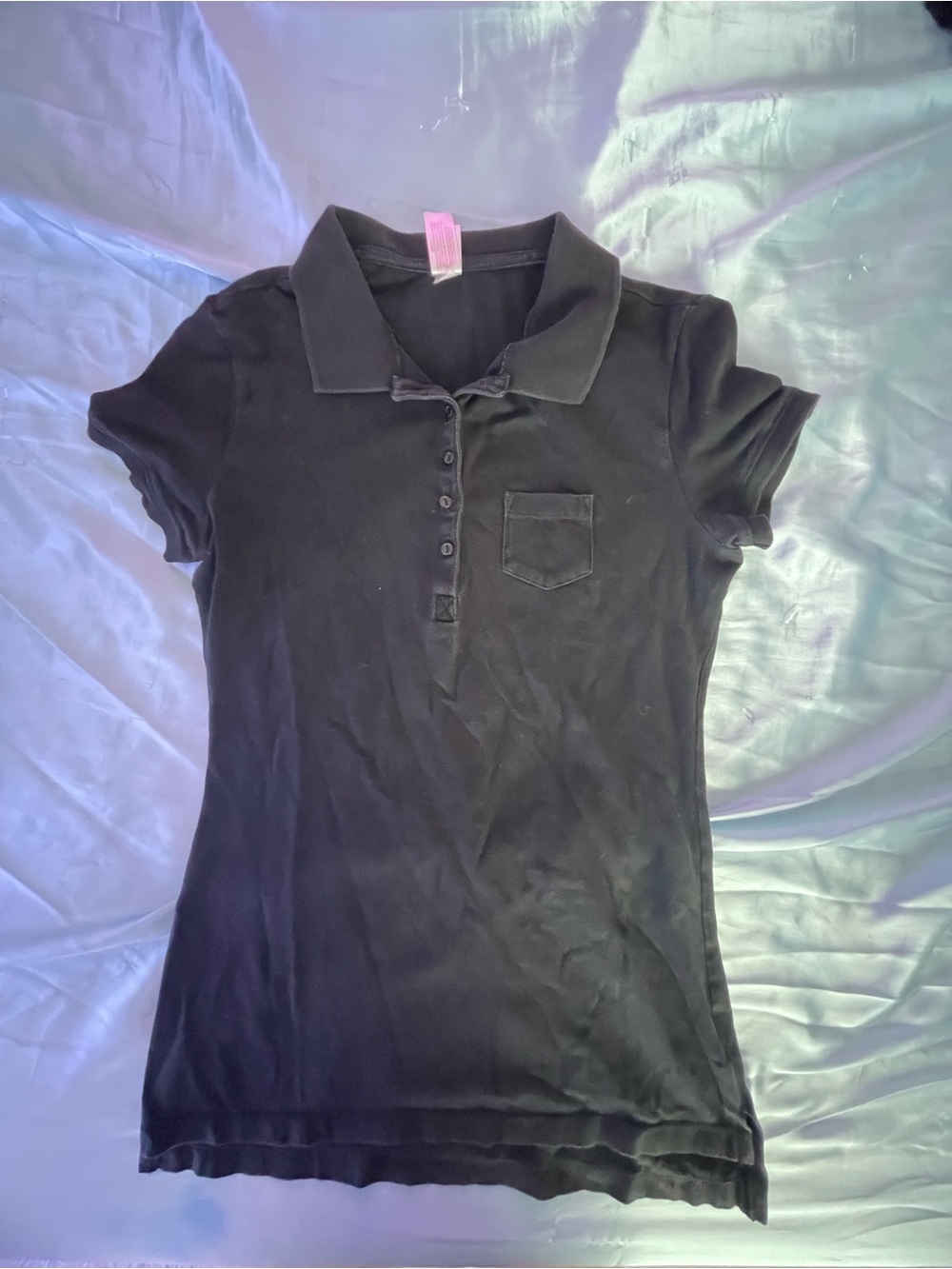 Black Short-Sleeve Button-Down Polo